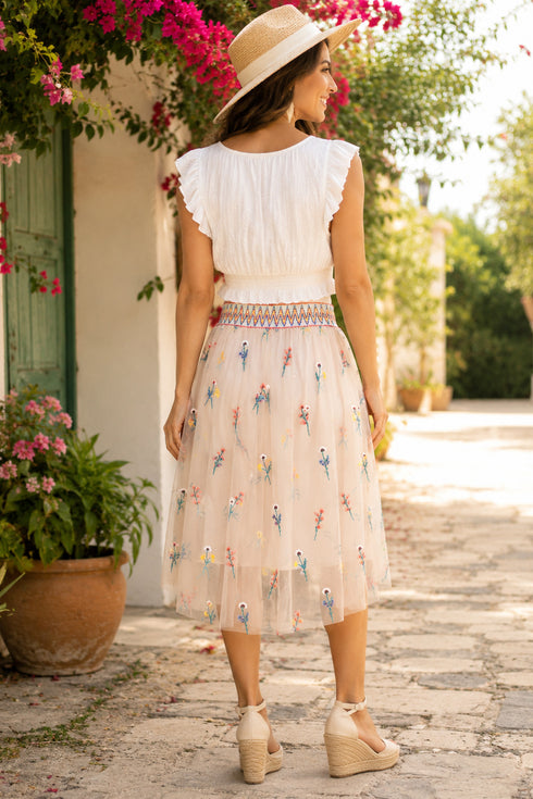 Meadow Bloom Embroidered Tulle Skirt