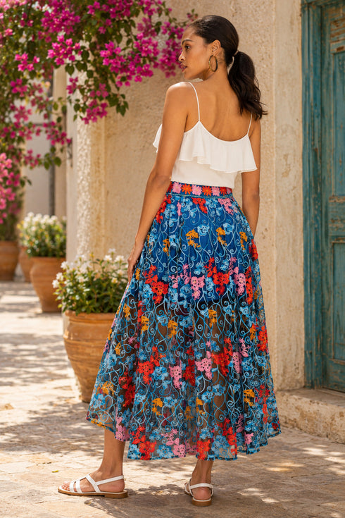 Daniel Midi Skirt - Nocturnal Bloom