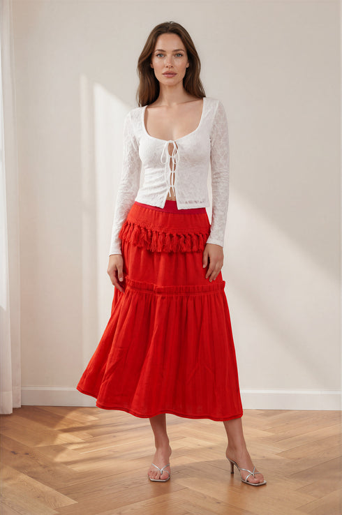 Tassel Midi Skirt - Tangerine