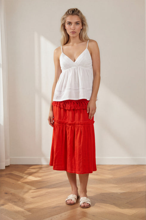 Tassel Midi Skirt - Tangerine
