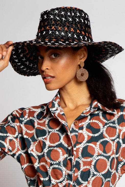 Cross Stitch Multi Colored Straw Hat