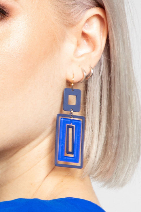 Electric Blue Rectangle Earring