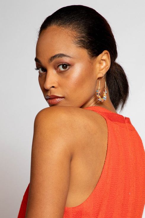 Multi Colored Bead Drop Earring