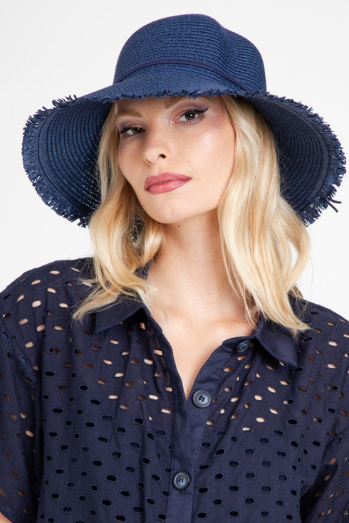 Navy Fringe Straw Hat