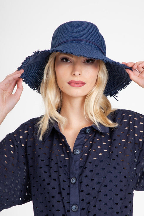 Navy Fringe Straw Hat