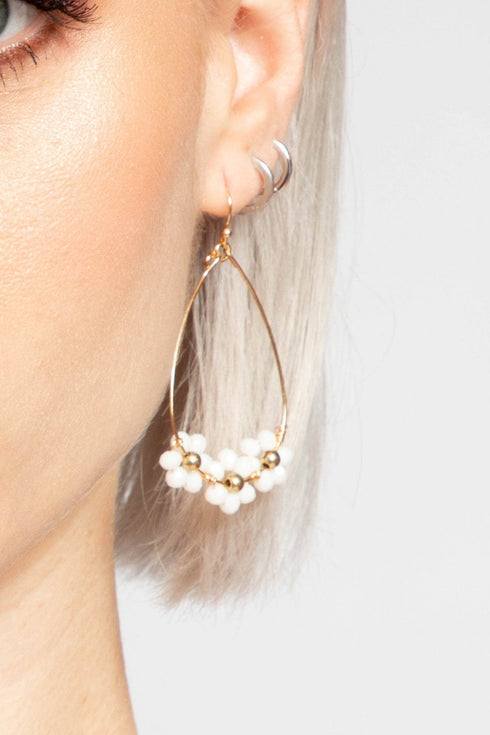 Three White Daisy Gold Pendant Earring