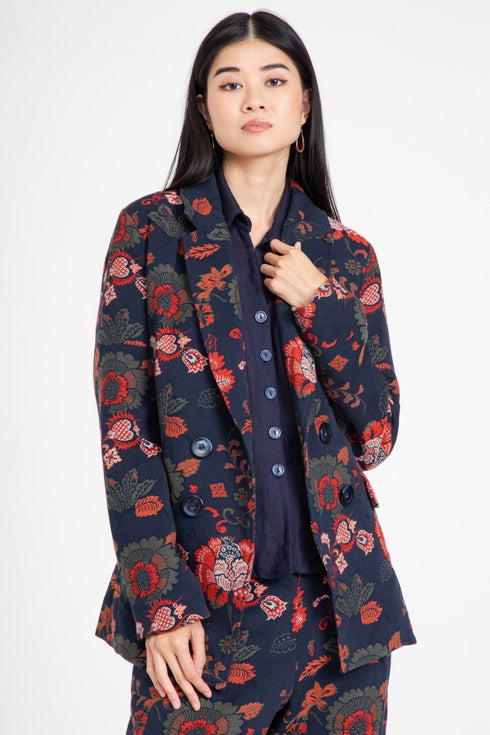 Lincoln Coat – Sapphire Damask