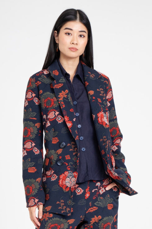 Lincoln Coat – Sapphire Damask