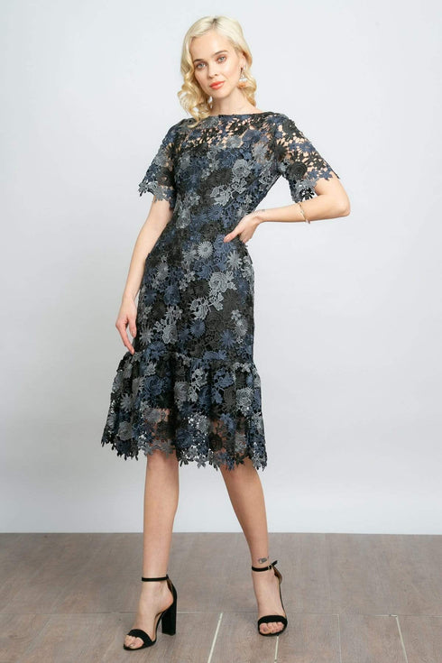 Brigitte Embroidered Midi Dress - Black