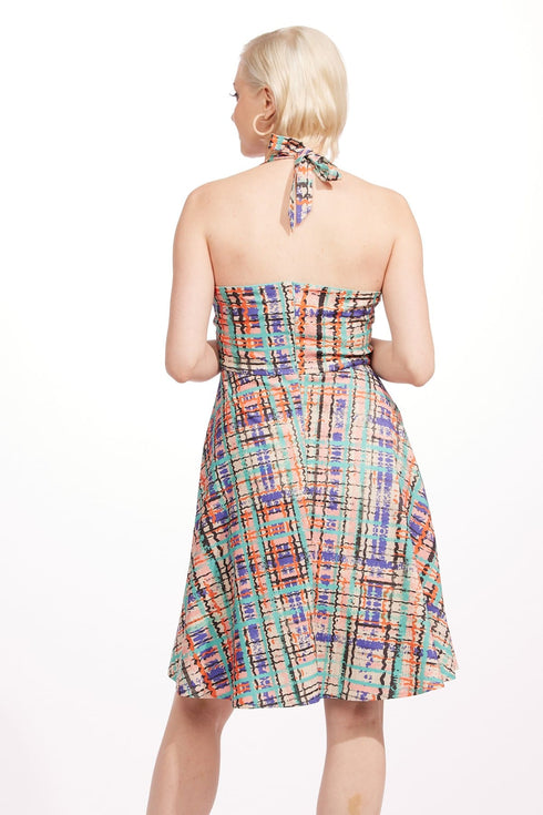 Celina Halter Dress - Teal Plaid