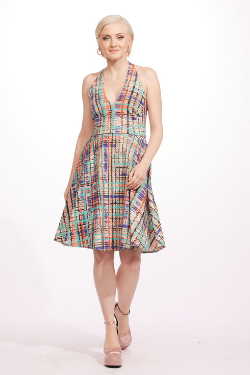 Celina Halter Dress - Teal Plaid