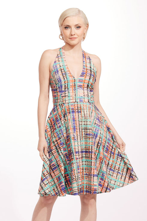 Celina Halter Dress - Teal Plaid