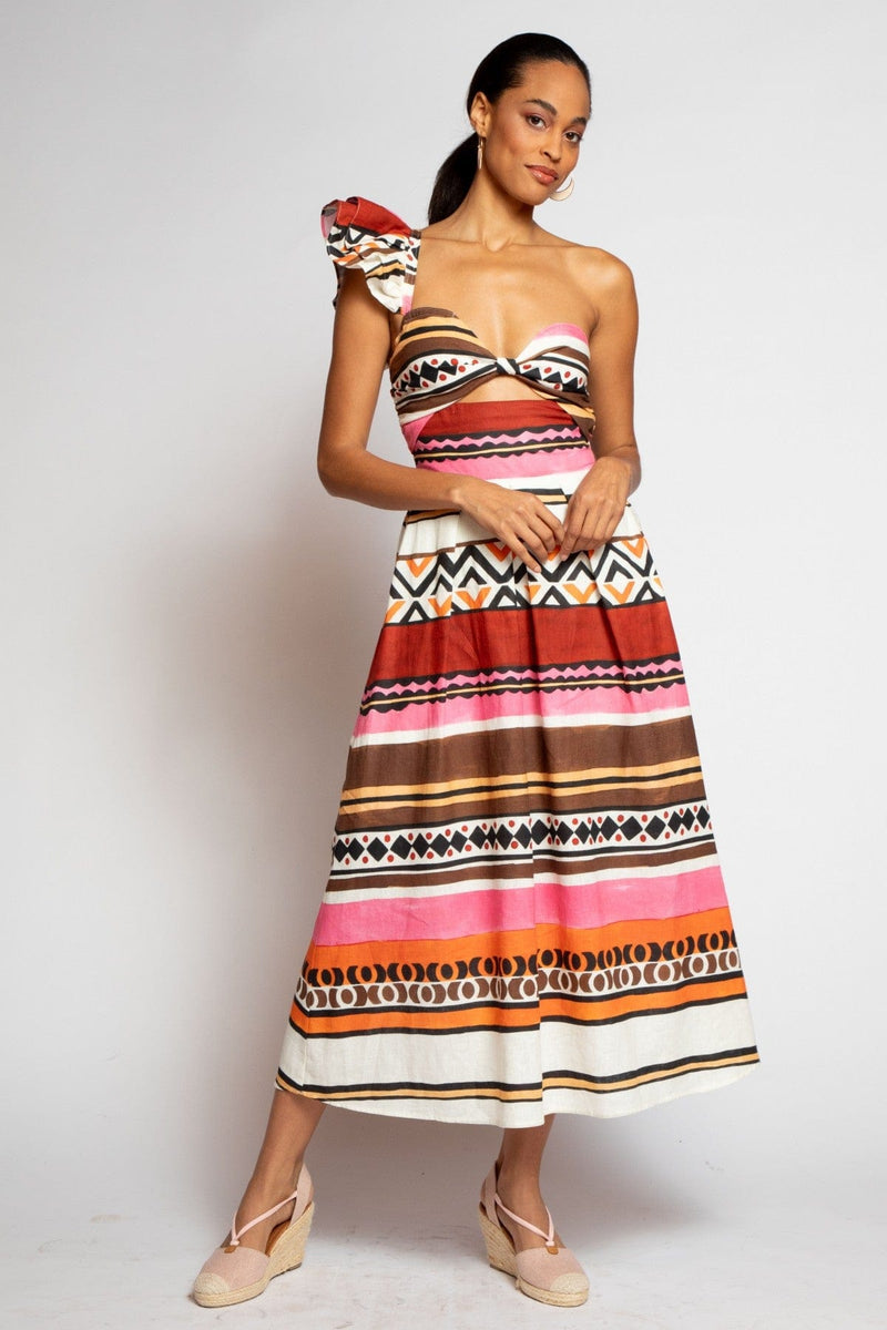 one-shoulder pleated floral dress eva franco One-Shoulder Pleated Dress