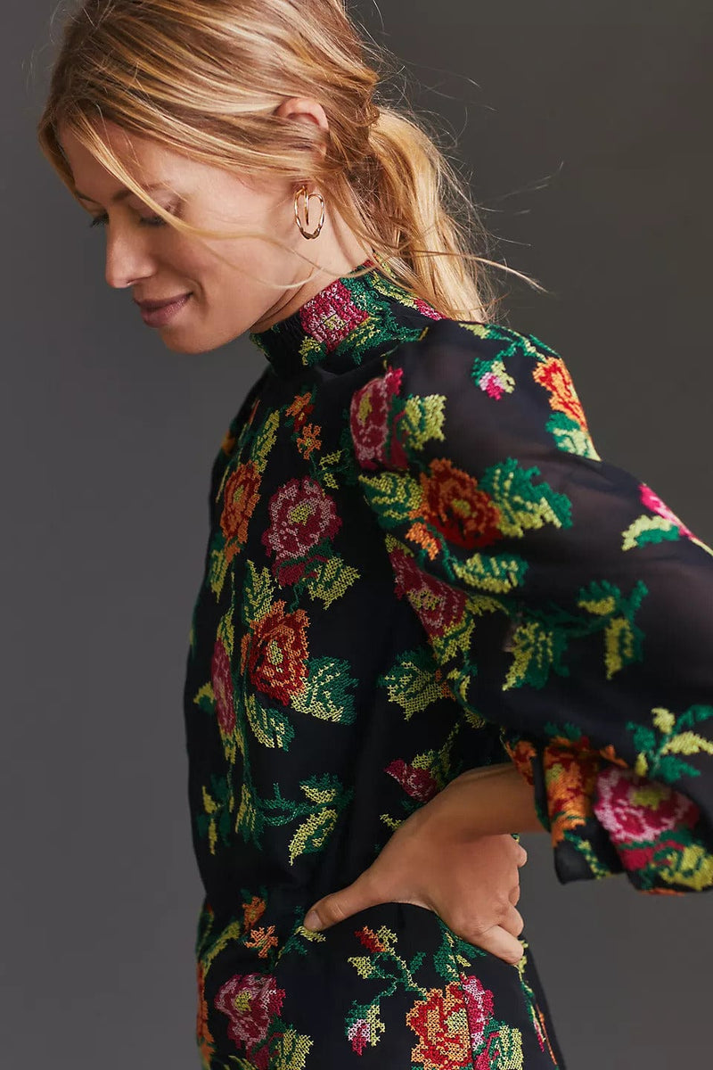 Embroidered Mini Shift Dress