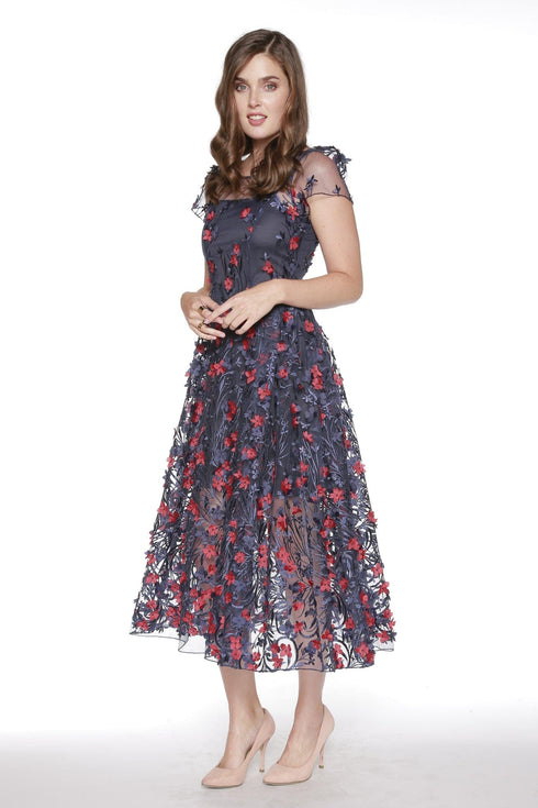 Erika Dress - Red and Navy Petal