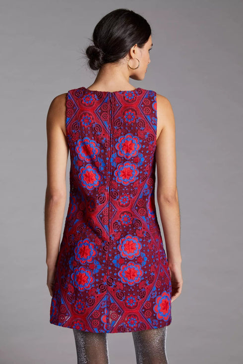 Eyelet Mini Dress - Burgundy