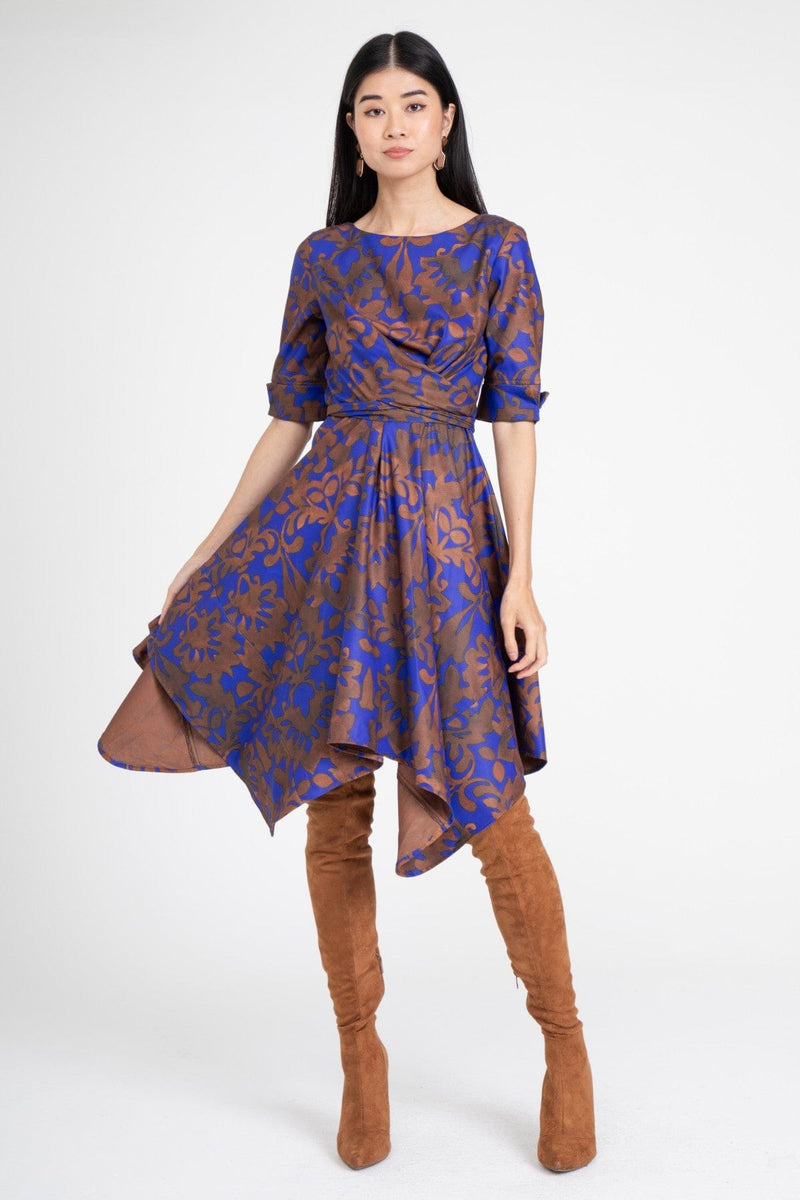 Ezra Wrap Dress with Handkerchief Hemline in Royal Damask – Eva Franco