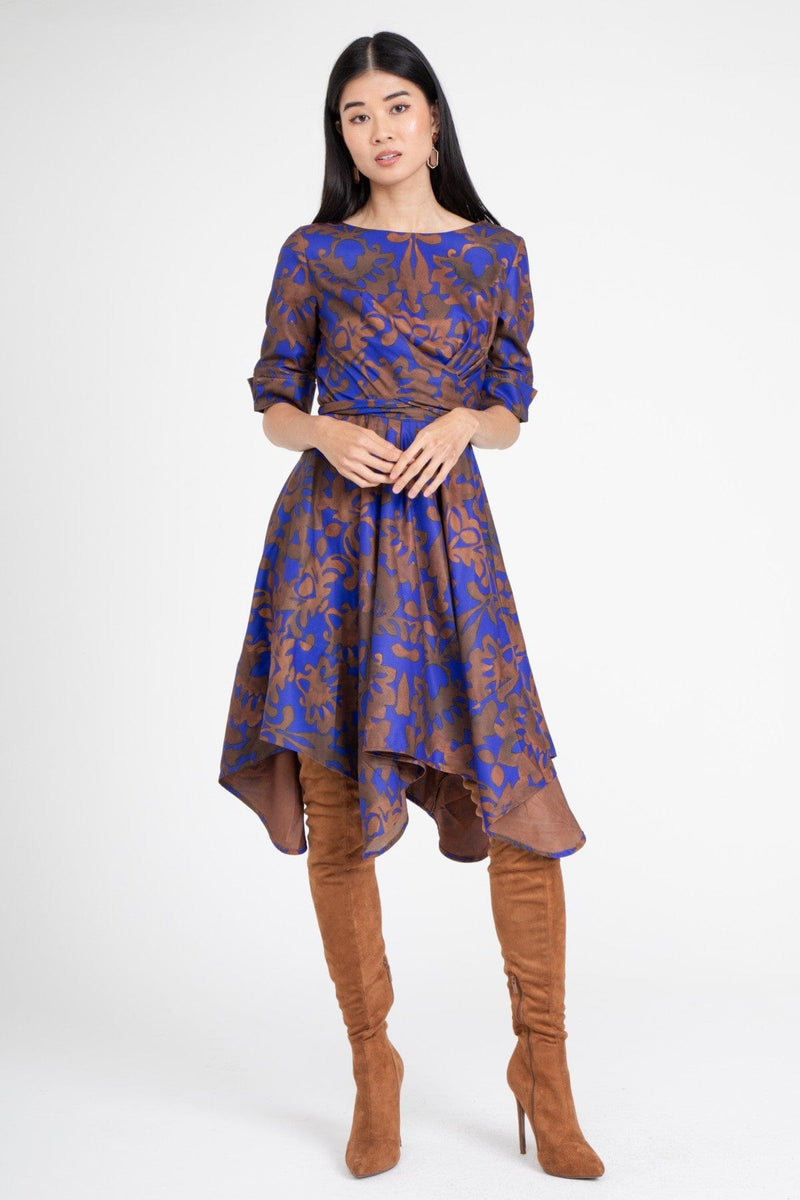 Ezra Wrap Dress with Handkerchief Hemline in Royal Damask – Eva Franco