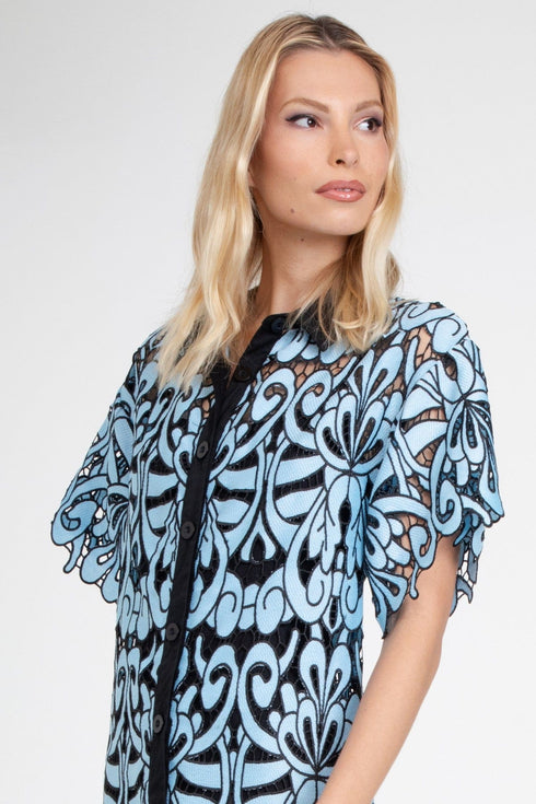 Gaia Shirt Dress – Blue Lace Hacienda