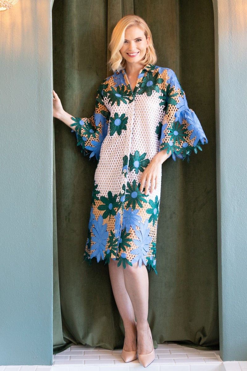 Gaia Midi Lace Dress - Blue Petal Republic Eva Franco Gaia Midi Lace Dress - Blue Petal Republic Eva Franco
