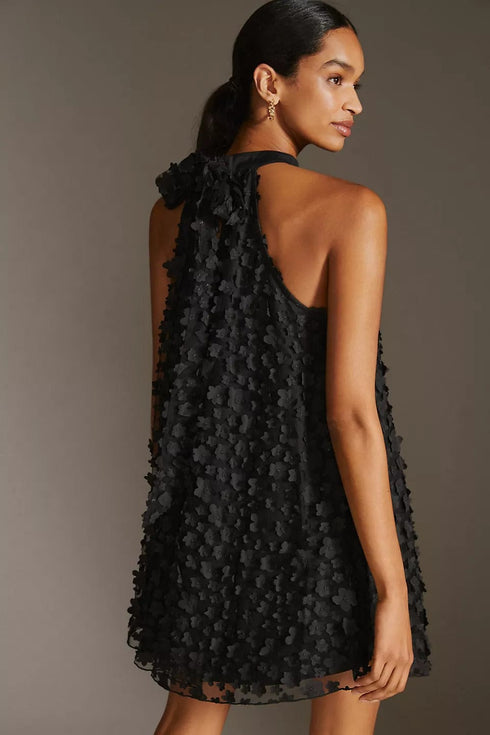 Halter Swing Mini Dress - Black Petal