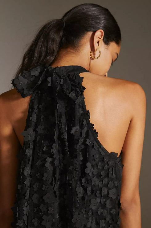 Halter Swing Mini Dress - Black Petal