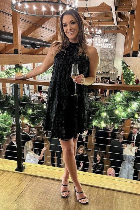 Halter Swing Mini Dress - Black Petal