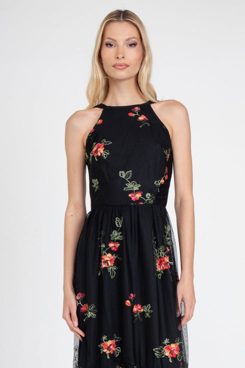 Jennie Dress – Black Mesh Floral Embroidery