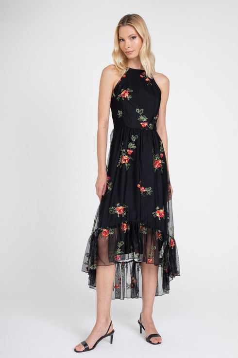 Jennie Dress – Black Mesh Floral Embroidery