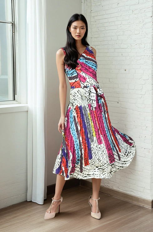 Jolie Pleated Midi Dress - Battenburg