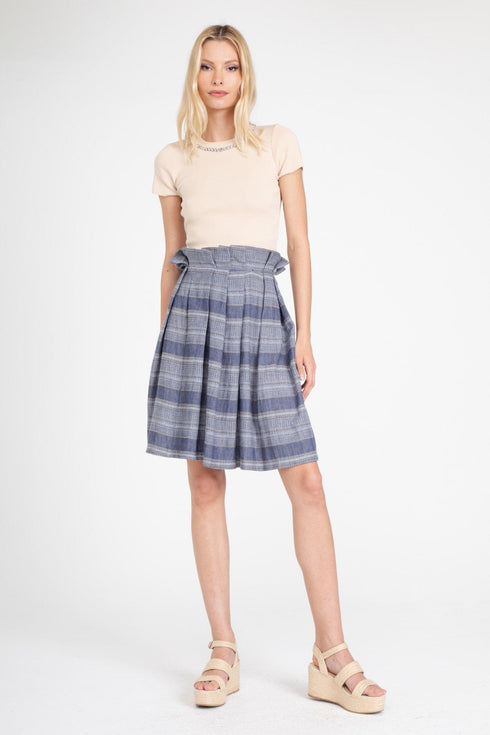 Maddie Skirt – Denim Linen Stripe