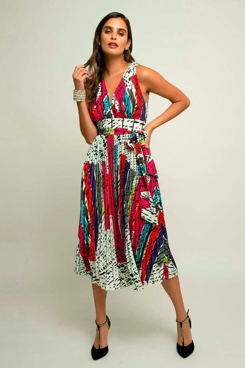 Odette Pleated Midi Dress - Battenburg