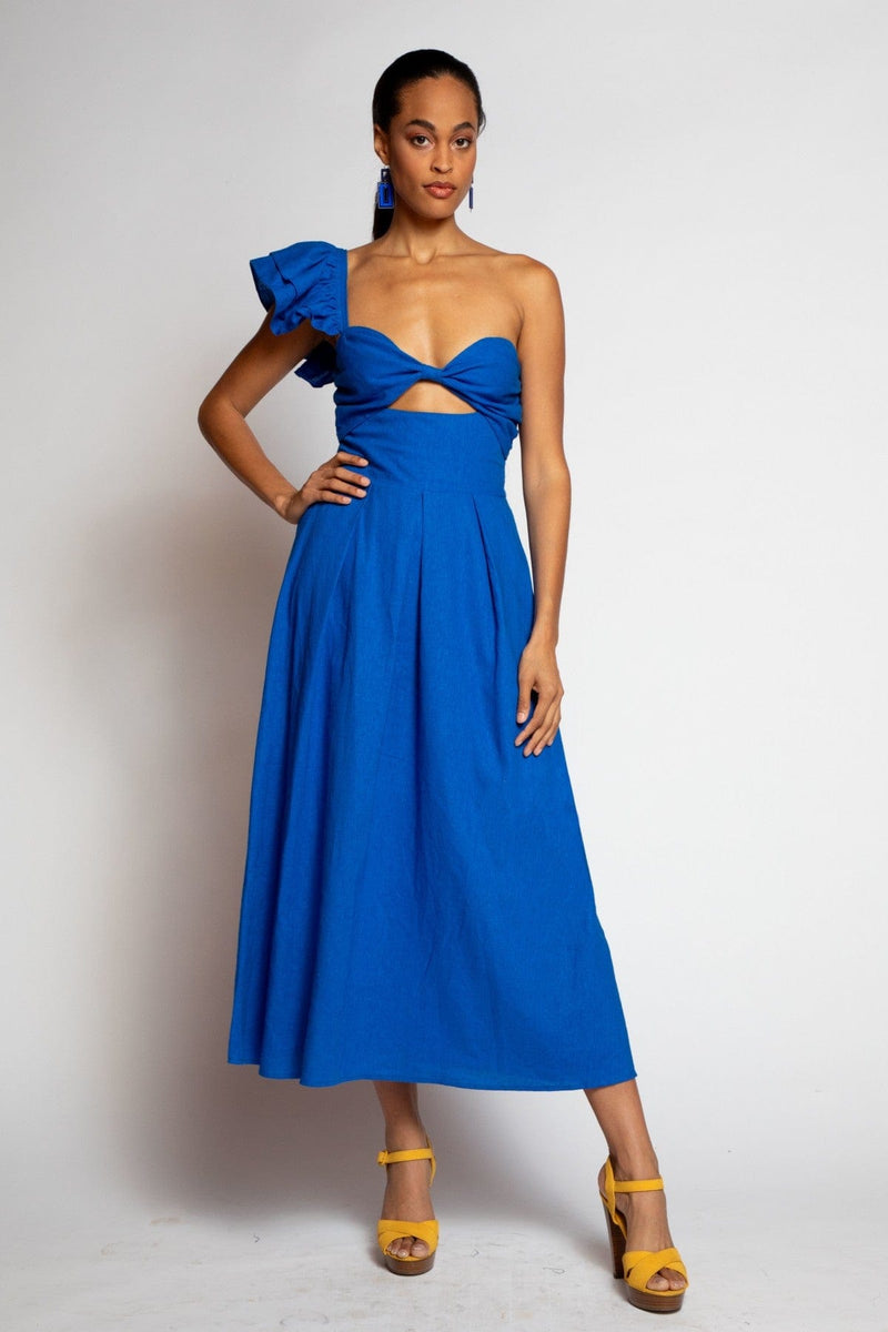eva franco one-shoulder pleated floral dress One-Shoulder Pleated Floral Dress