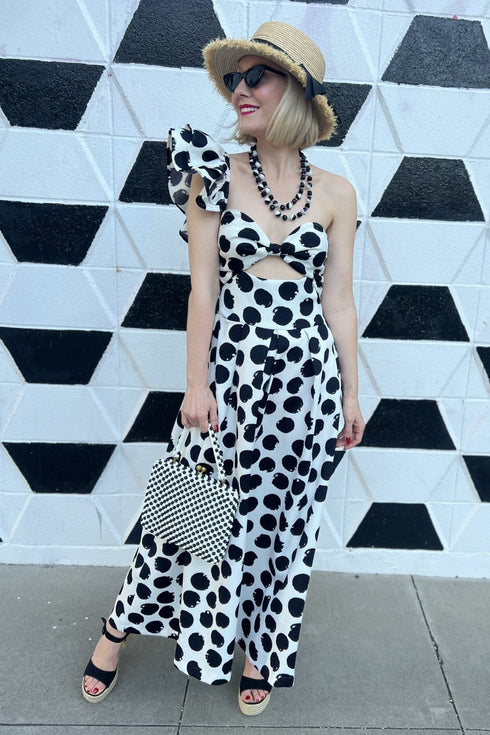 One-Shoulder Pleated Dress - Polka Dot