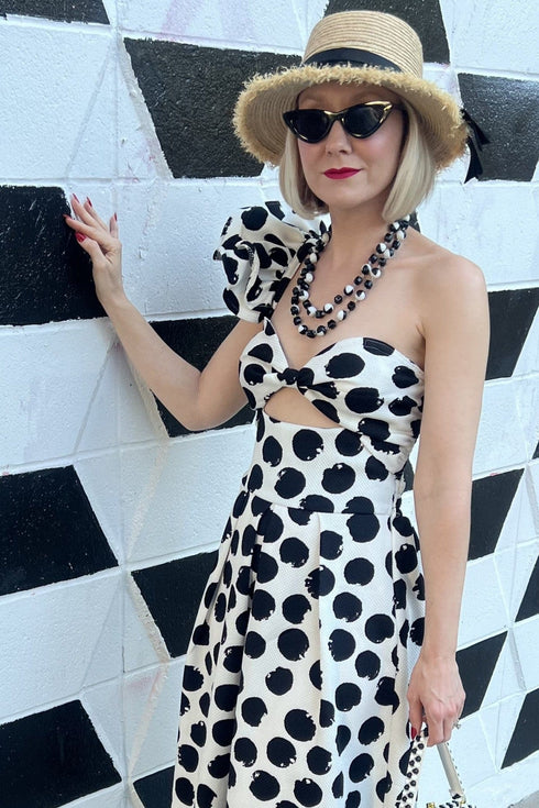 One-Shoulder Pleated Dress - Polka Dot