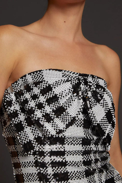 Sequined Plaid Mini Dress