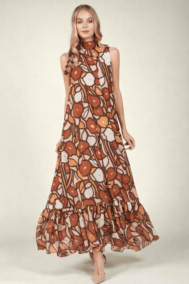 french terry maxi dress Maxi elegant boho French Terry Dress with Pockets, S,M,L,XL, Cranberry Leopard