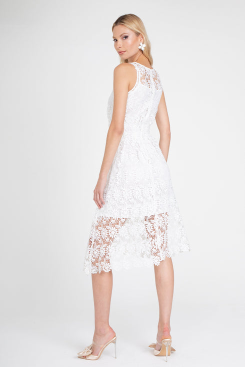 White Lace Midi Dress with Slip