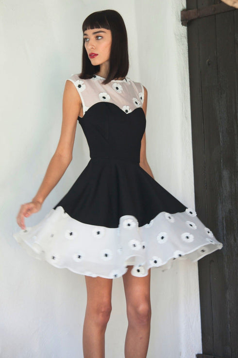 Yolanda Daisy Dress - Black and White