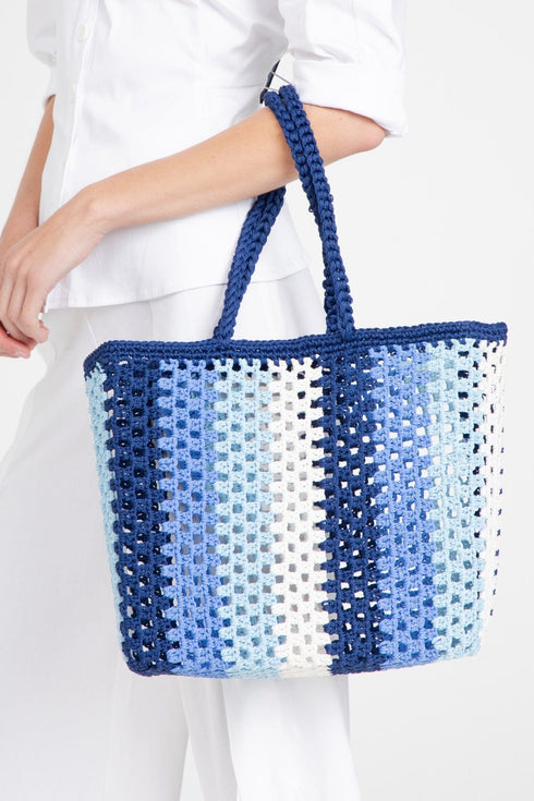 Blue and White Crochet Bag