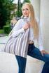 Gold Stripe Denim Tote Bag