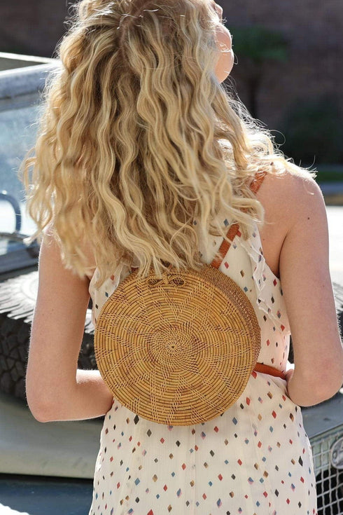 Round Bali Ata Backpack Bag - Natural
