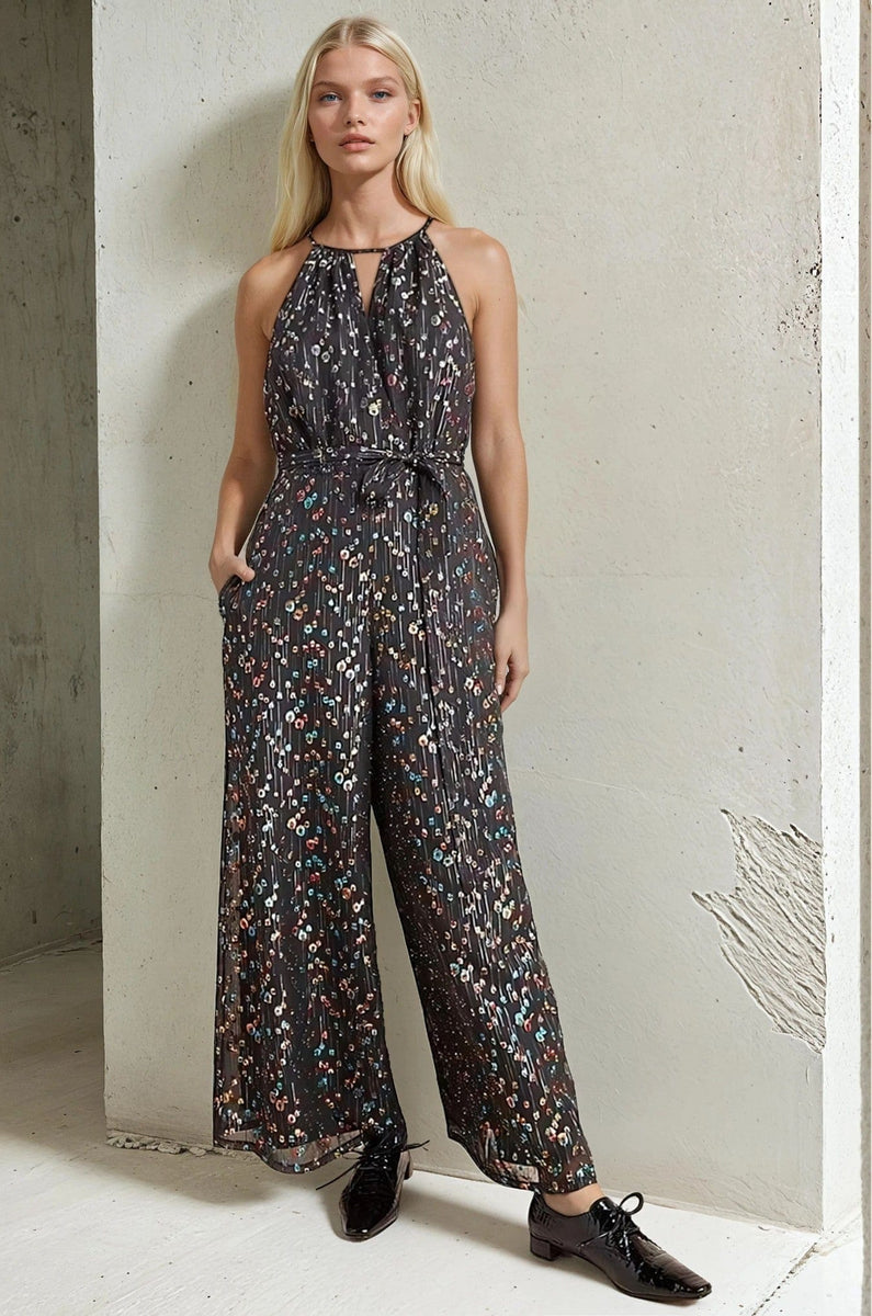 metallic clip dot dress Edita Halter Metallic Clip Dot Jumpsuit – Eva Franco