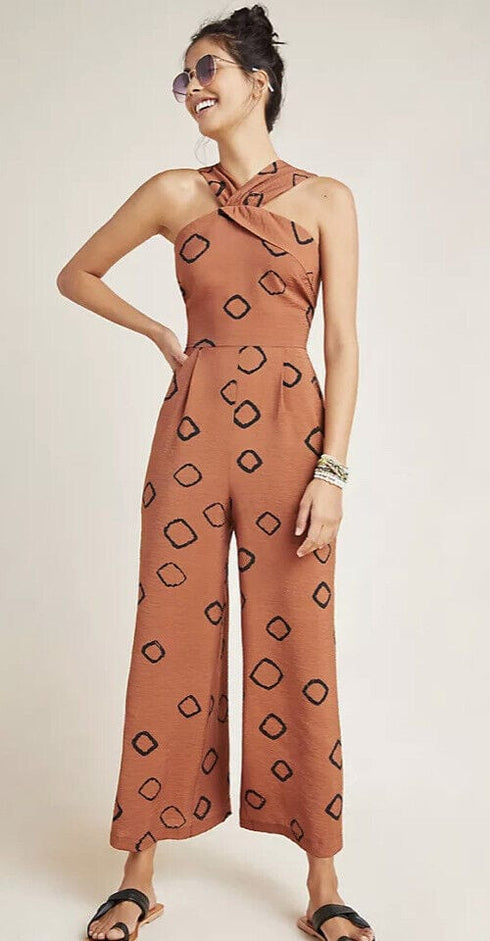 Wide Leg Faith Jumpsuit - Brown Dot