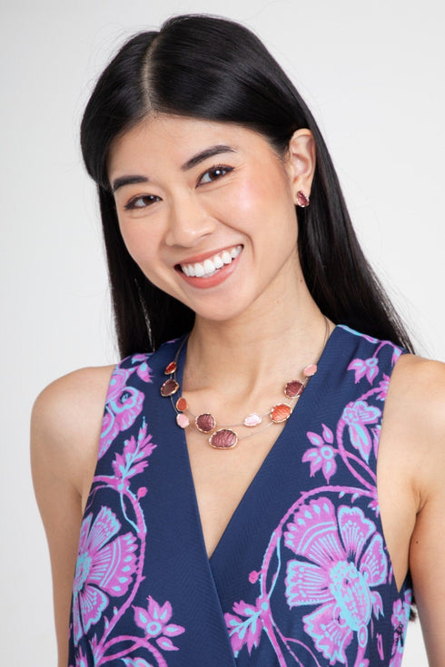 Double Silver Pebble Necklace with Matching Earring