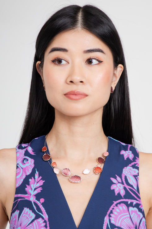 Double Silver Pebble Necklace with Matching Earring