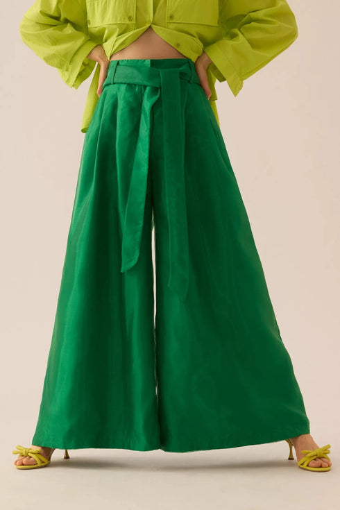 Belted Wide-Leg Pants - Poison Ivy