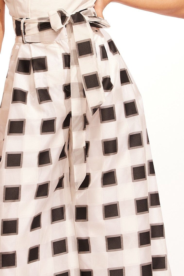 Belted Wide-Leg Pants - Black and White Check