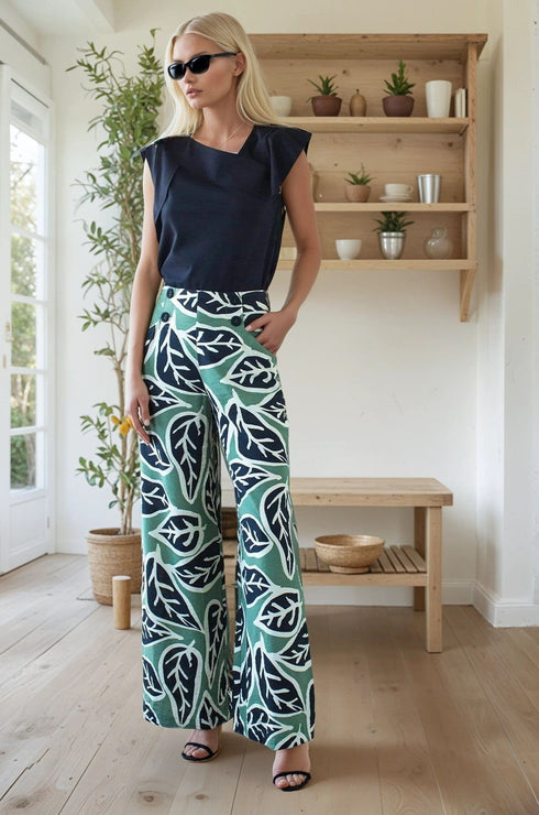 Hepburn High Waist Wide Leg Pant - Sage Leaf