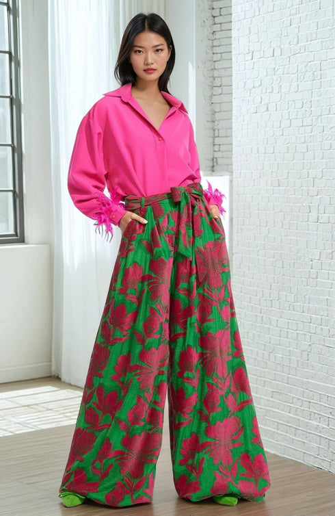 Salinger Wide-Leg Pants - Camellia Bloom
